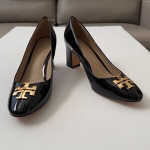 New Tory Burch Raleigh Black Patent Leather Block Heels